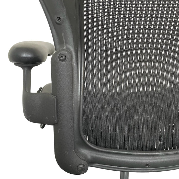 Close up of back of herman miller refurbished aeron chair.