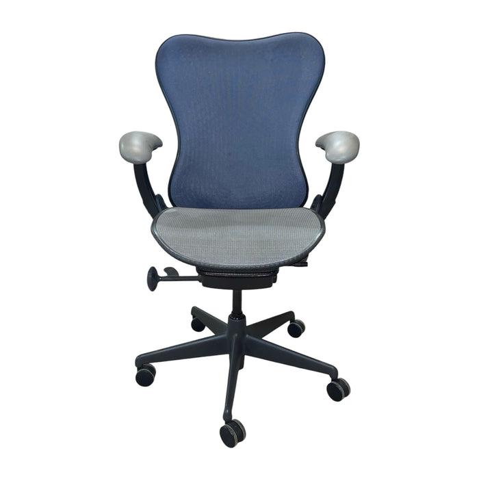 Herman miller mirra 2 chair in blue and grey.