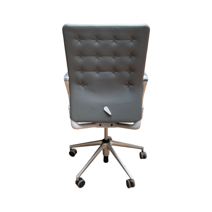 Refurbished Grey Leather Desk Chair Vitra ID Trim in Grey & Chrome