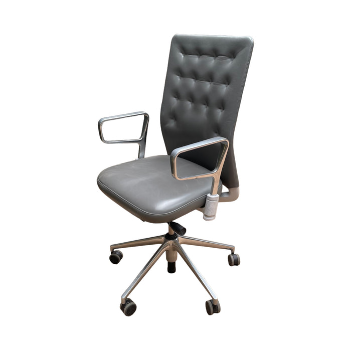 Refurbished Grey Leather Desk Chair Vitra ID Trim in Grey & Chrome