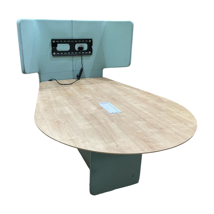 Refurbished Meeting Booth in Blue with Oak Table