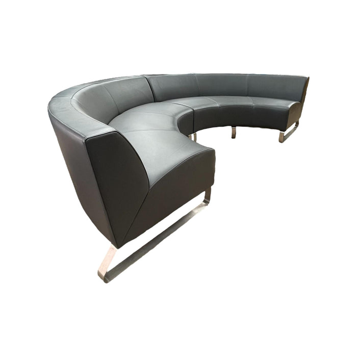 Refurbished Modular Curved Sofa in Space Grey Leather