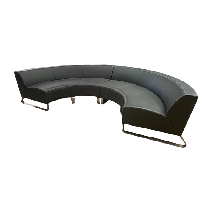 Refurbished Modular Curved Sofa in Space Grey Leather