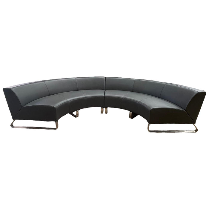 Refurbished Modular Curved Sofa in Space Grey Leather