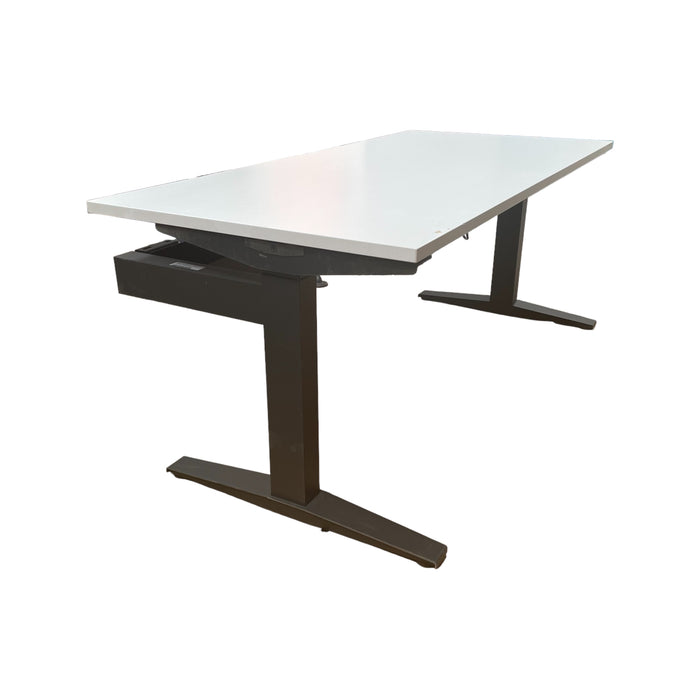 Refurbished Single Herman Miller Sit-Stand Desks with White Tops & Grey Legs