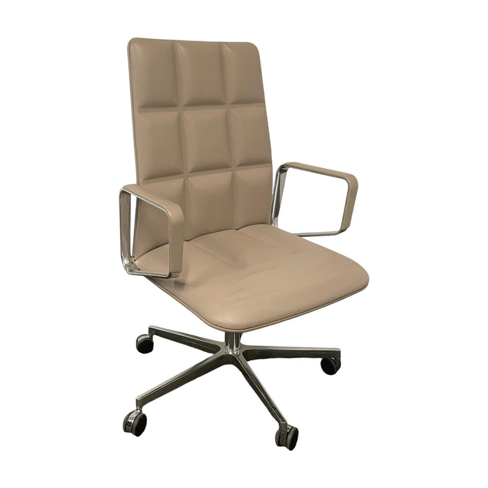 Taupe Walter Knoll office chair with 5 star base and wheels, from the side.