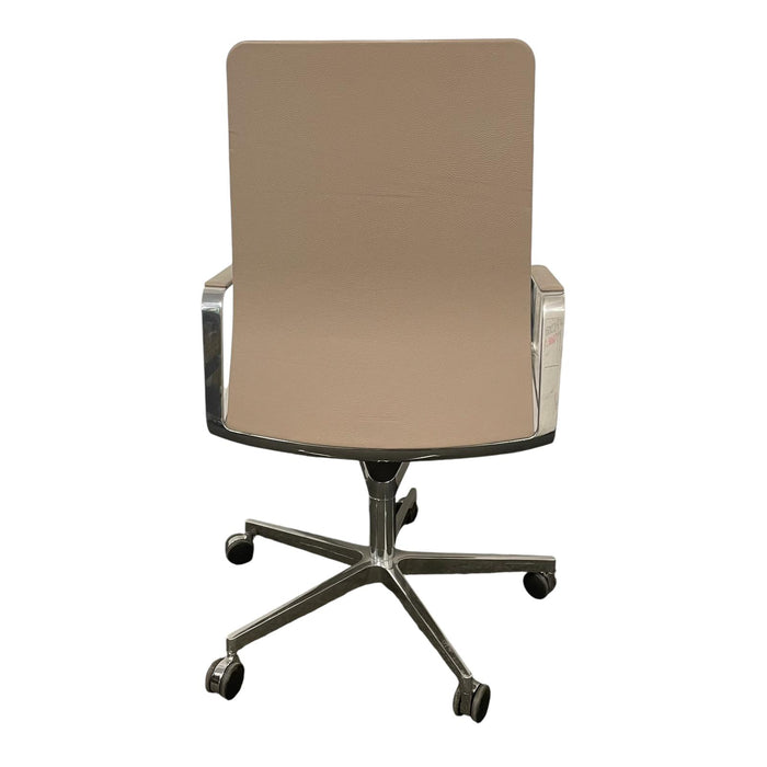 Taupe Walter Knoll office chair with 5 star base and wheels, from the back.