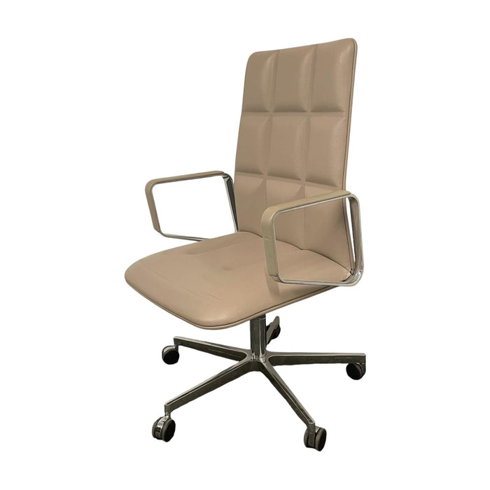 Taupe Walter Knoll office chair with 5 star base and wheels, from the side.