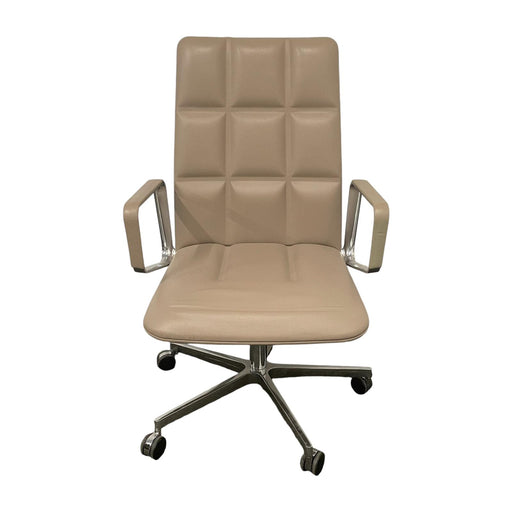 Taupe Walter Knoll office chair with 5 star base and wheels, from the front.