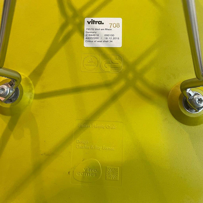 Refurbished Eames Plastic Side Chair RE DSR in Mustard Yellow